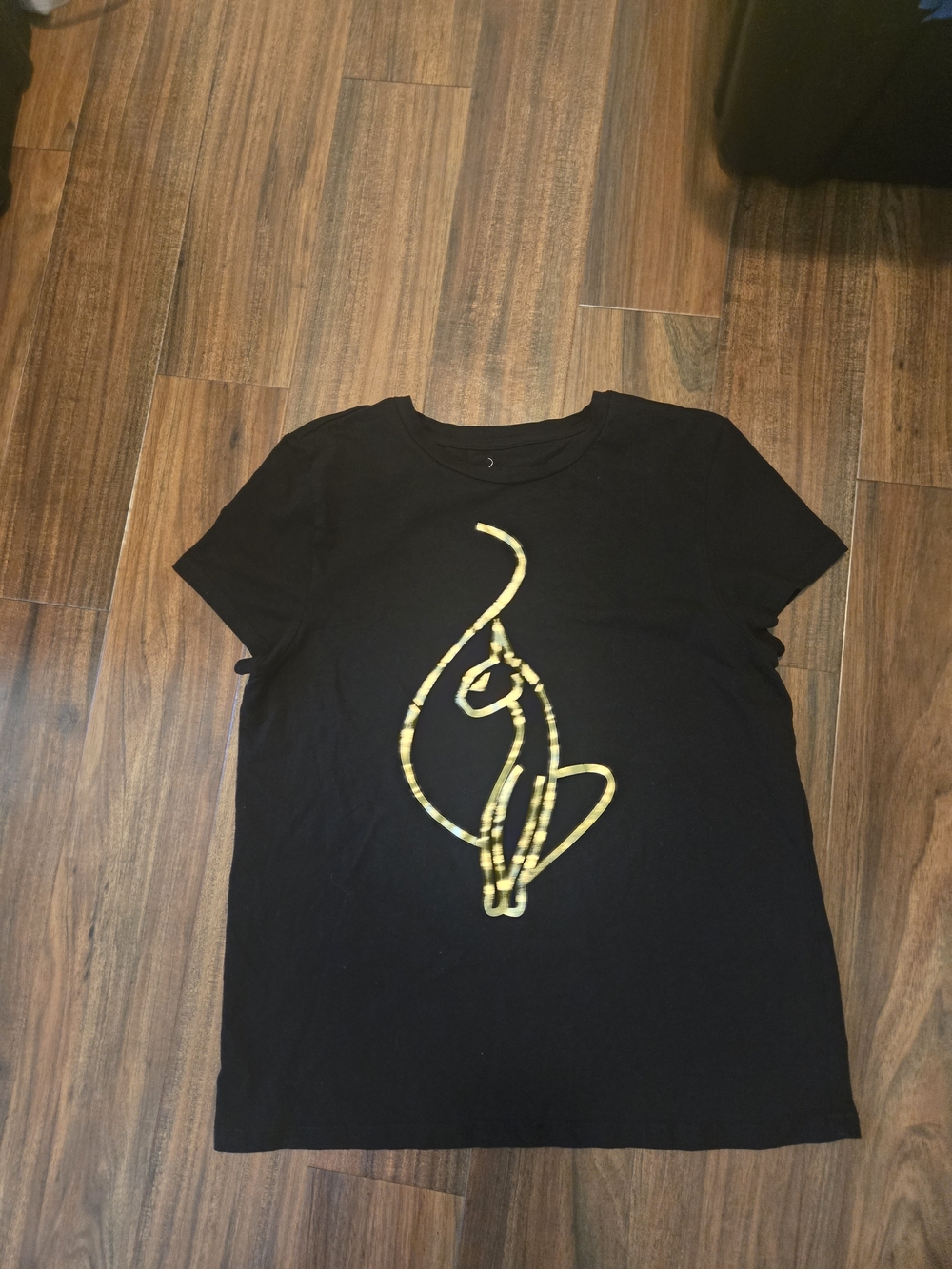 BABY PHAT Black Short Sleeve Tee with Gold Cat Line Art SIZE 1X